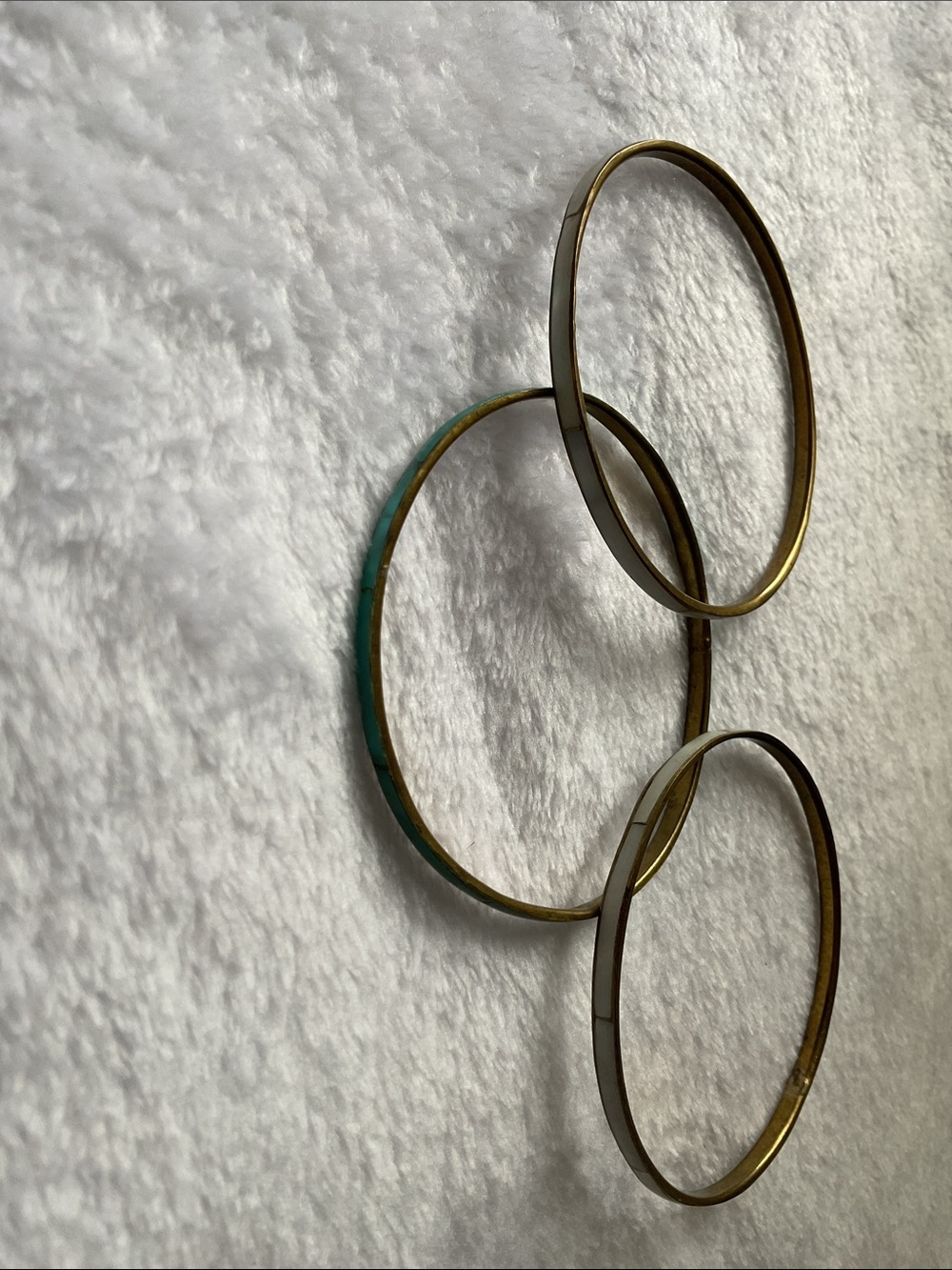 Turquoise Inlay Thin Bangle Bracelets - Set of 3